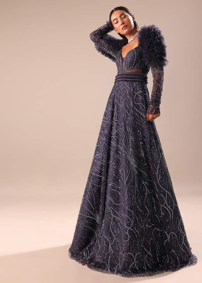 Dark Purple Fancy Embroidered Gown