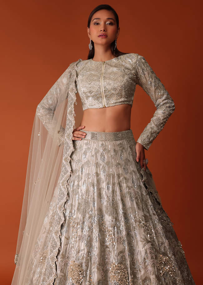 Gold Hand Embroidered Bridal Lehenga Set In Organza