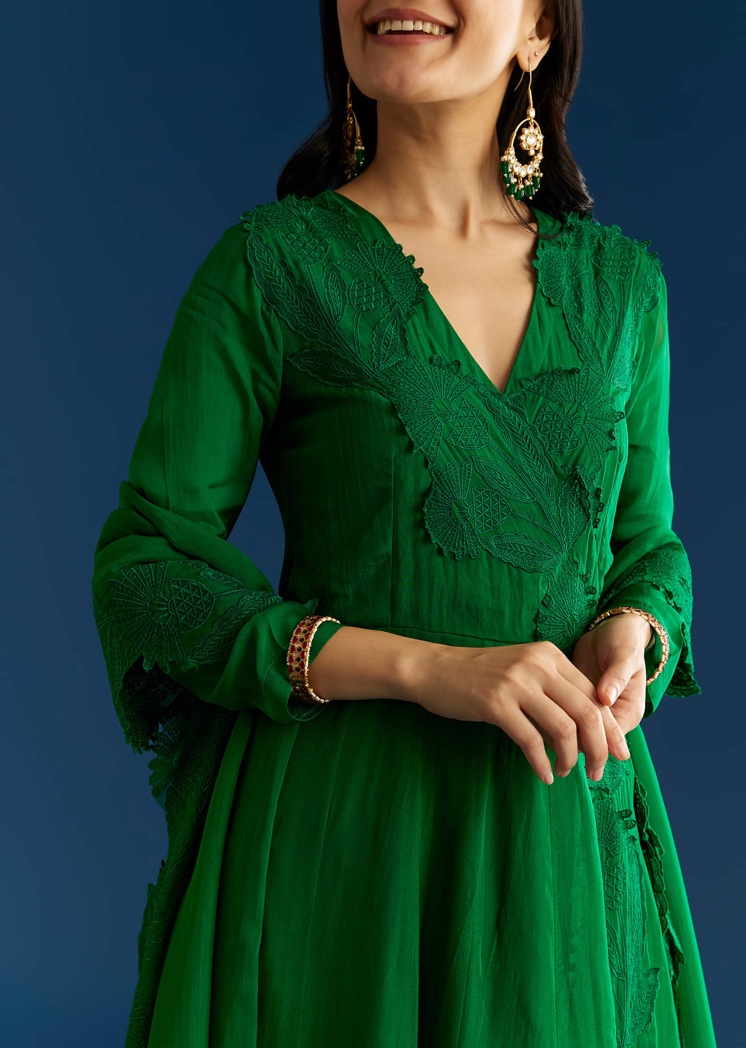 Green Organza Angrakha Style Anarkali Suit With Resham Work