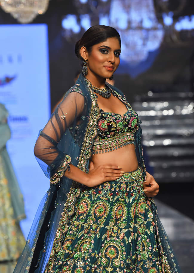 Peacock Green Bridal Lehenga In Raw Silk With Embroidery - NOOR 2022