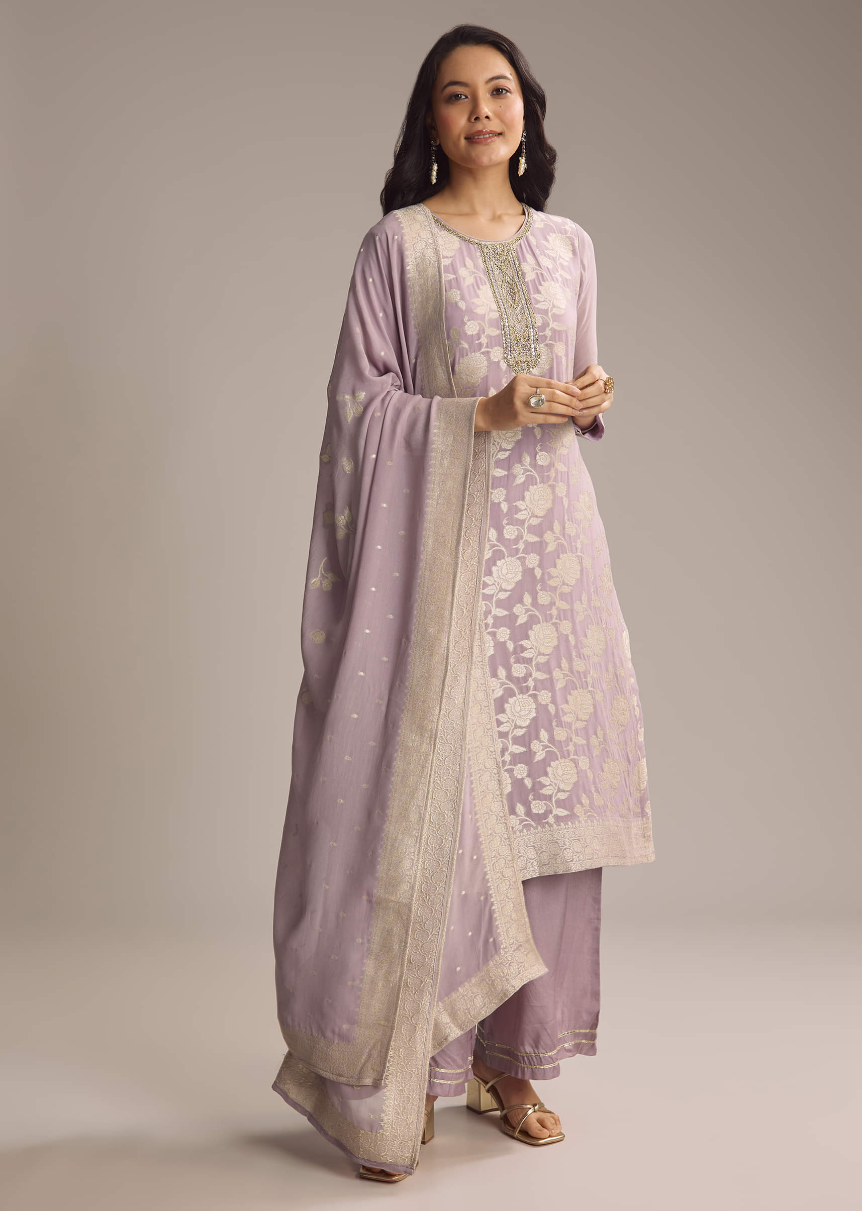 Lavender Purple Banarasi Georgette Palazzo Suit