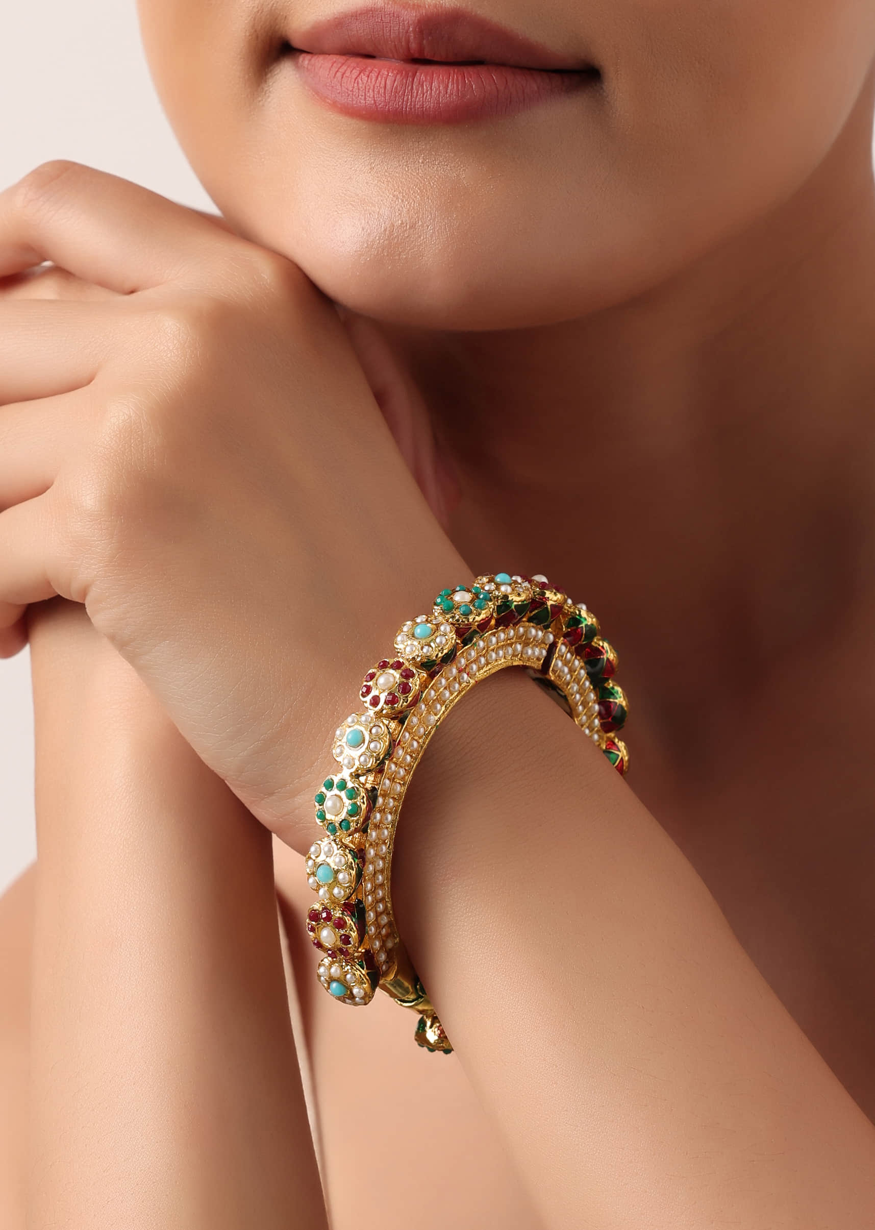 Buy Multicolor Rajwadi Style Kada Bangle With Kundan And