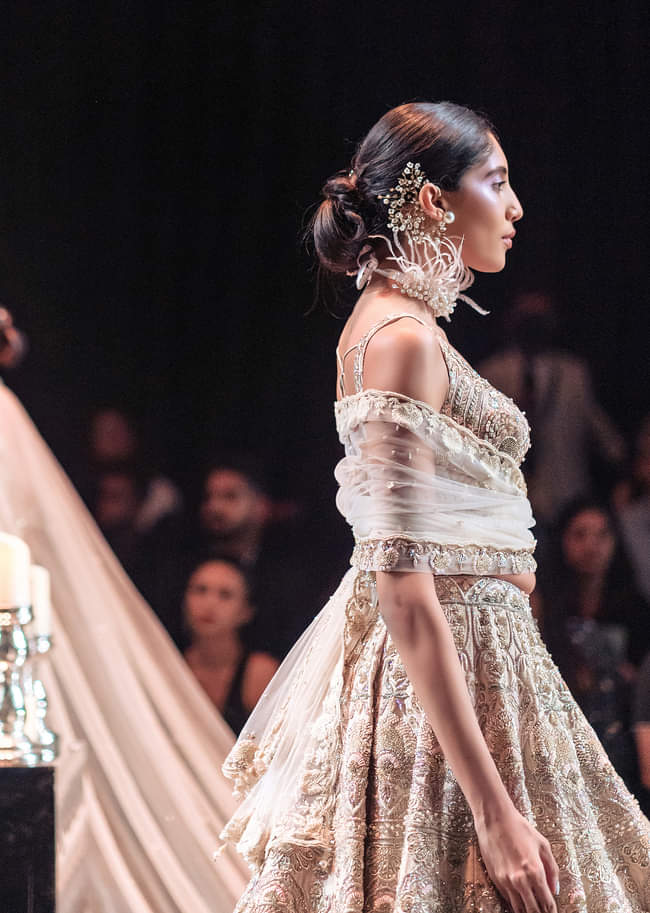 Peach Silk Lehenga Set With Hand Work Embroidery And Cutdana Embellishments 