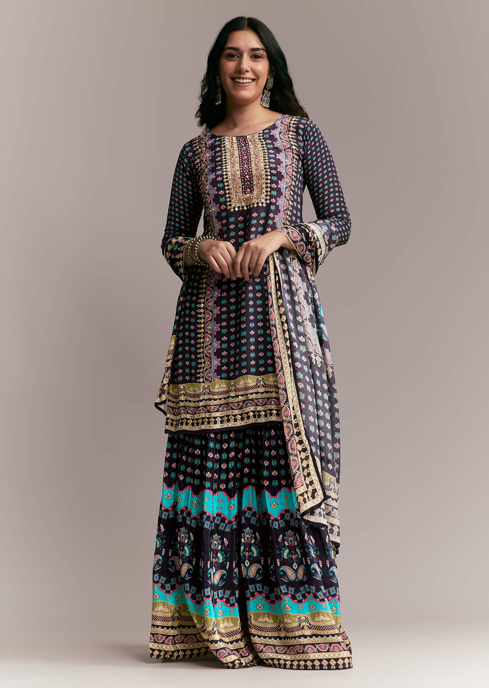 Purple Printed Sharara Set
