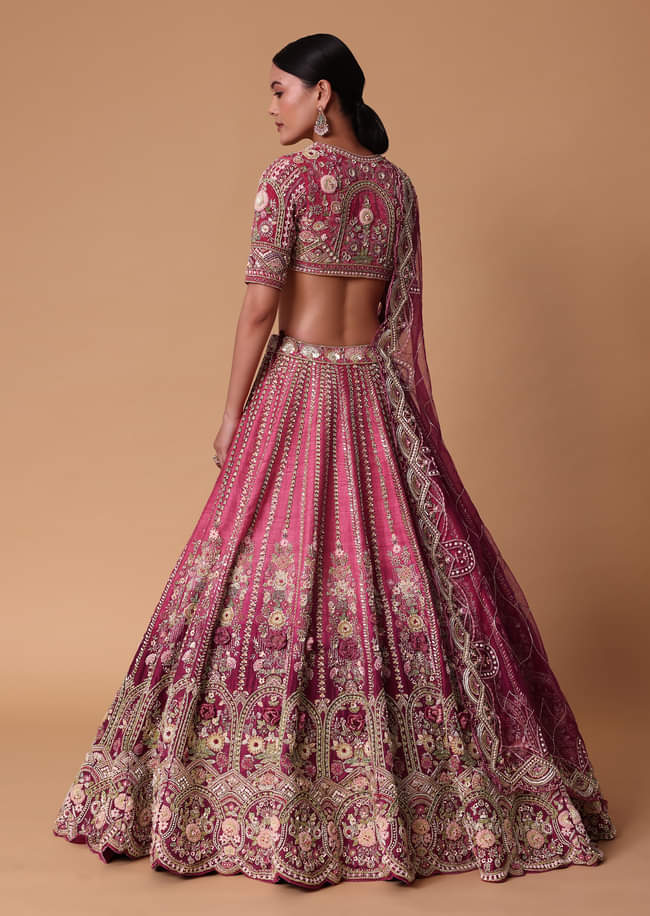  Red Velvet Silk 16 Kali Zardosi Lehenga With Crystal Blouse And Two Dupattas