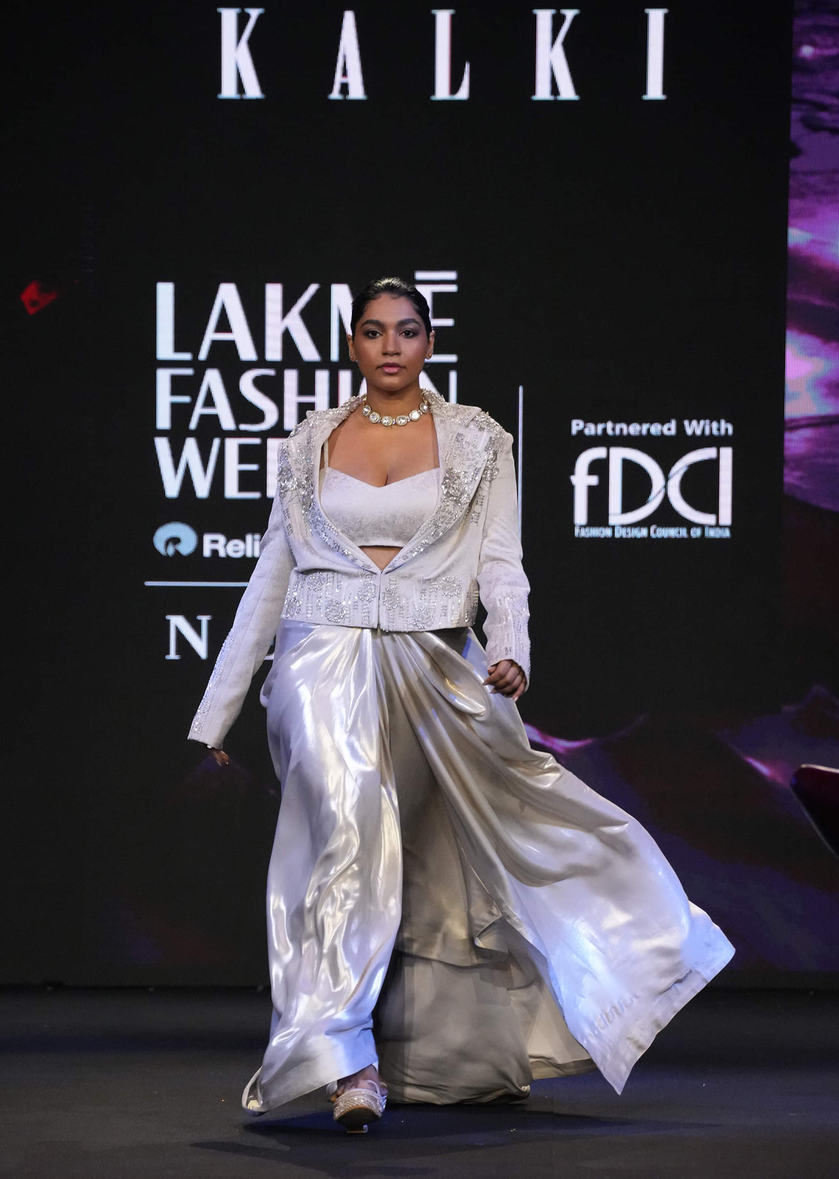 Buy Buy Silver Draping Skirt And Bustier With Embroidered Jacket