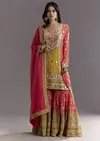 Mustard Yellow Patola Printed Kurta Sharara Suit With Organza Dupatta