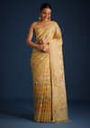 Green Chanderi Tissue Zardosi Embroidered Saree With Unstitched Blouse