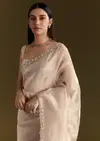 Aqua Green Organza Embroidered Saree With Scallop Border