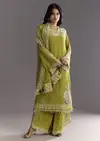Navy Blue Crepe Moti Work Kurta With Printed Palazzo Dupatta