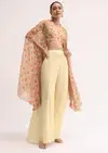 Grey Printed Organza Palazzo Set With Jacket