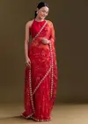 Yellow Organza Saree With Floral Print And Beaded Border