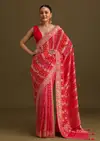 Red Khaddi Georgette Woven Saree With Gotta Patti Border