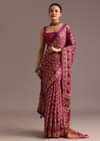 Beige Tussar Floral Printed Saree With Mirror Embellished Scallop Border