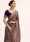 Hot Pink Woven Khadi Georgette Saree With Unstitched Blouse
