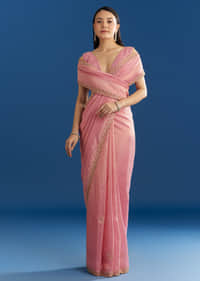 Mint Green Organza Tissue Saree With Subtle Embroidery