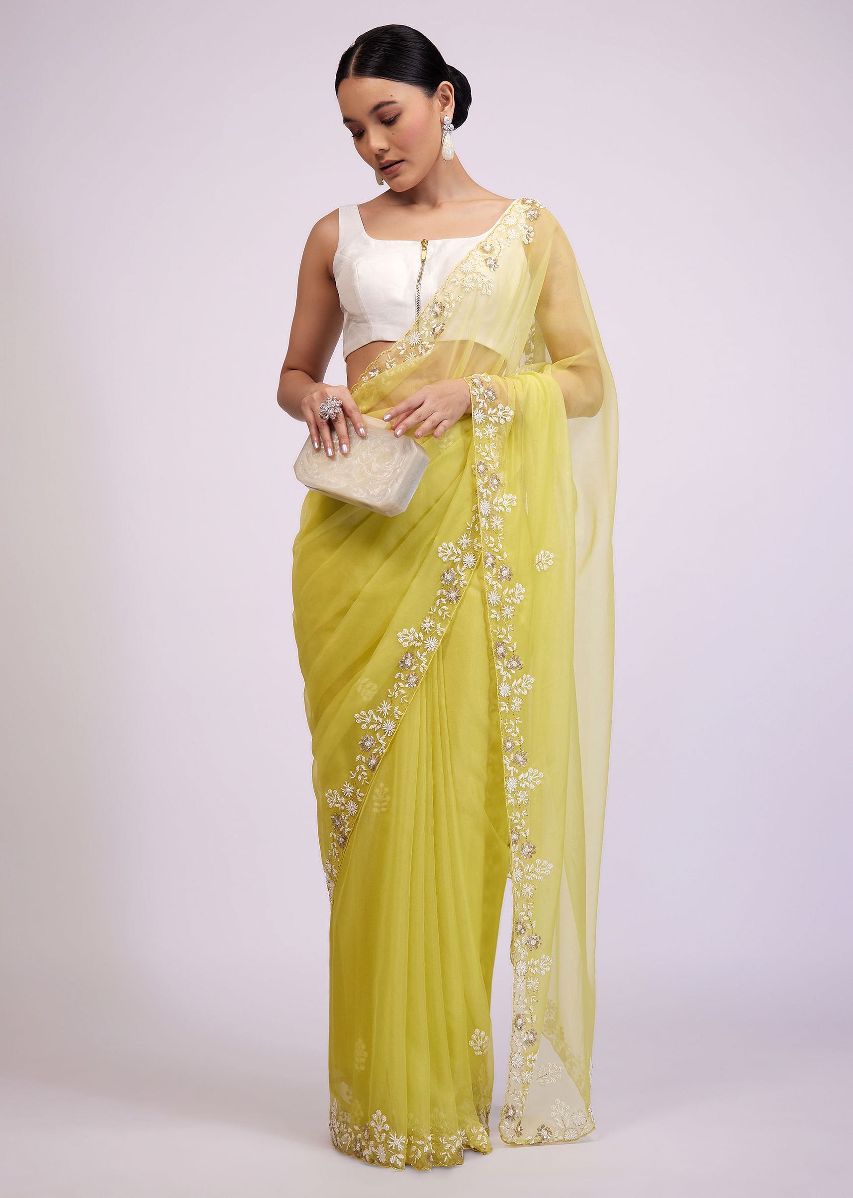 Store Shaded Yellow Pearl Saree