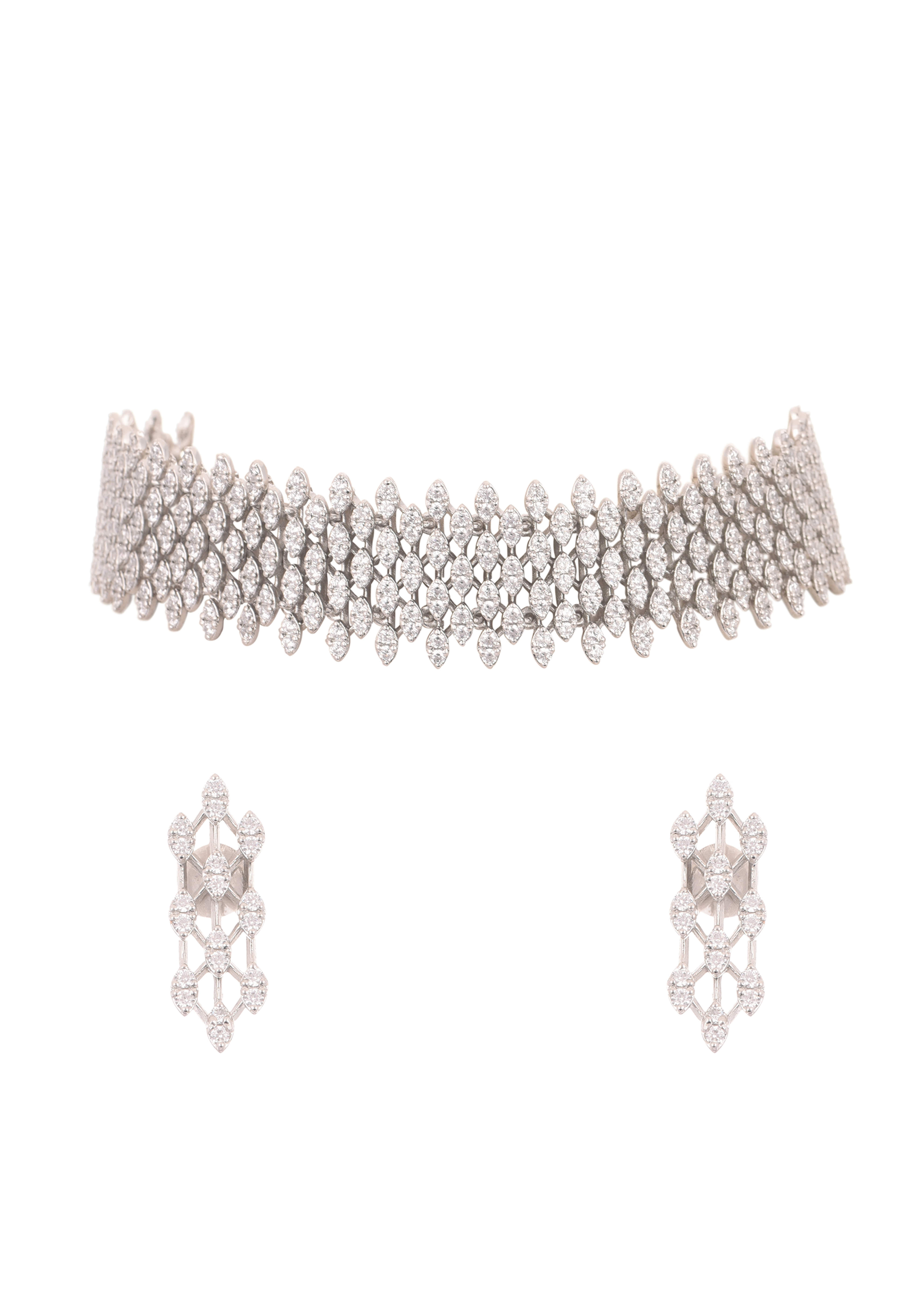 Buy 92.5 Sterling Silver Choker Belt With Faux Diamond Danglers