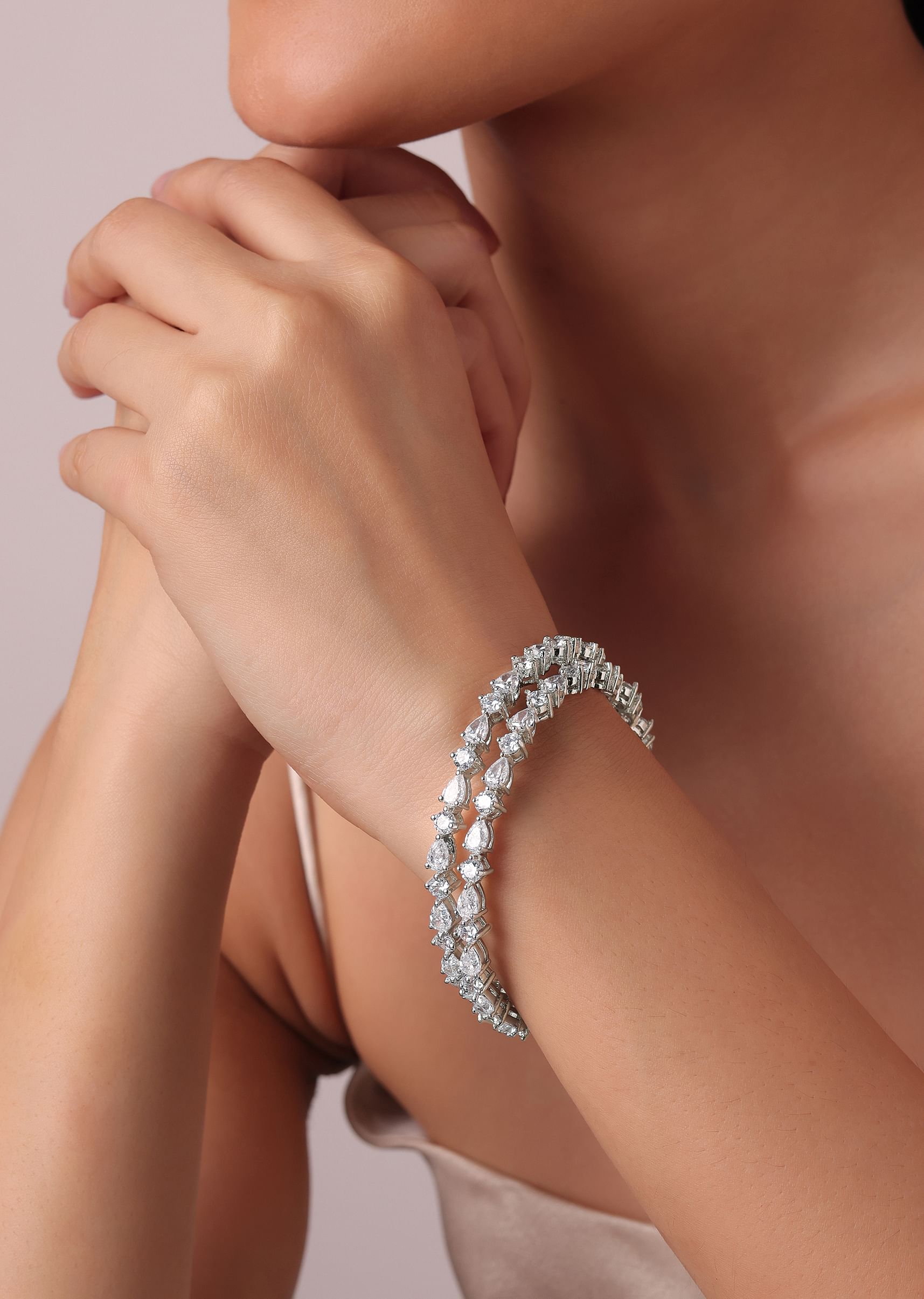 Buy 92.5 Sterling Silver Bangles With Zirconia Stones Set of 2 KALKI Fashion India