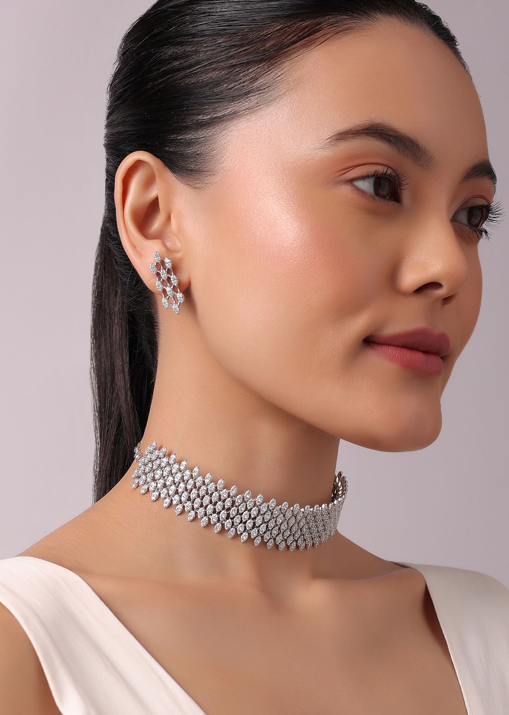 Buy 92.5 Sterling Silver Choker Belt with Faux Diamond Danglers KALKI Fashion India