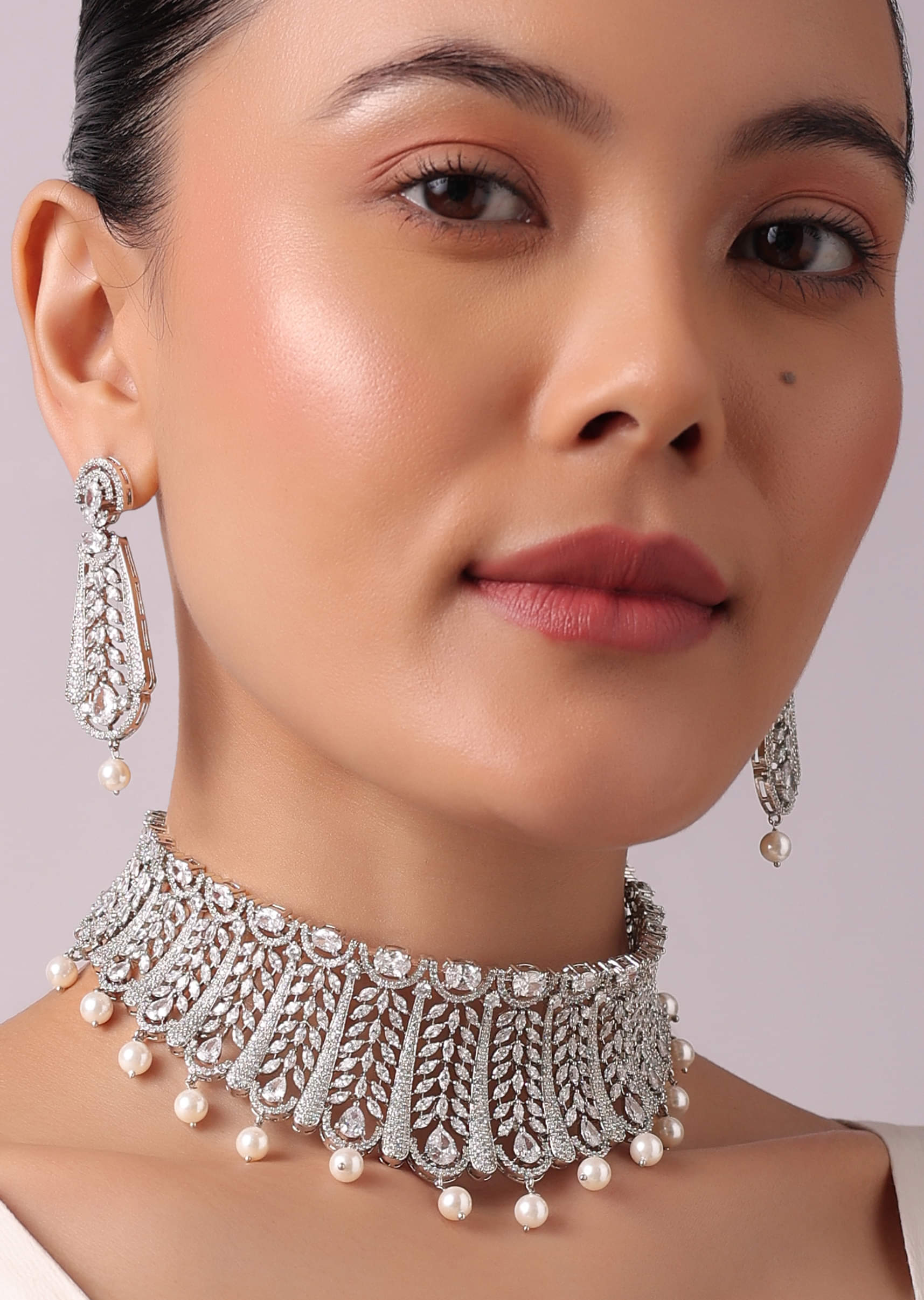 Buy 92.5 Sterling Silver Choker Set With Faux Diamonds And