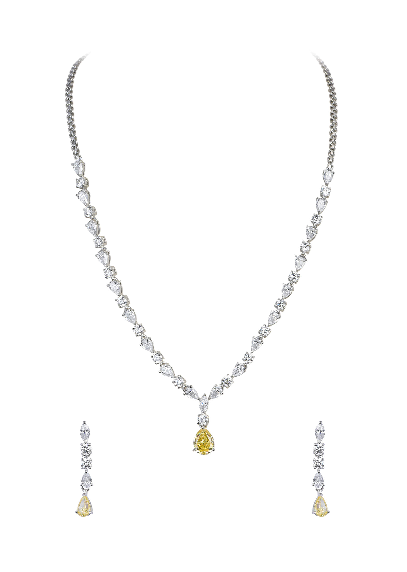 Buy 92.5 Sterling Silver Drop Pendant Necklace Set With Zirconia