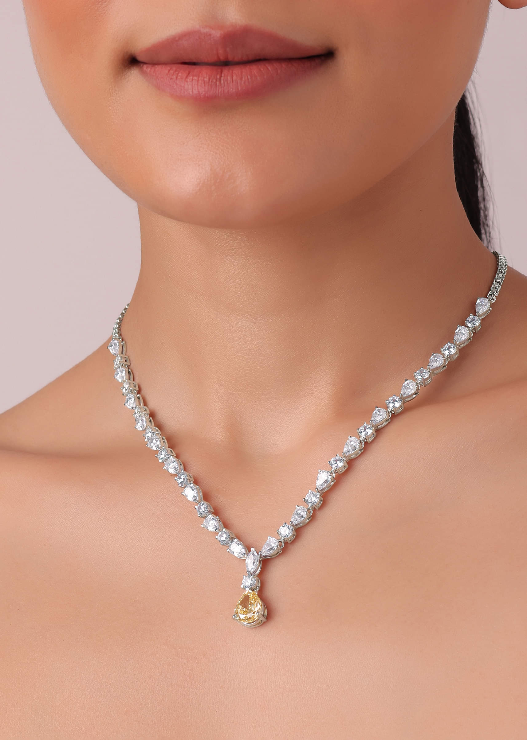 Buy 92.5 Sterling Silver Drop Pendant Necklace Set With Zirconia