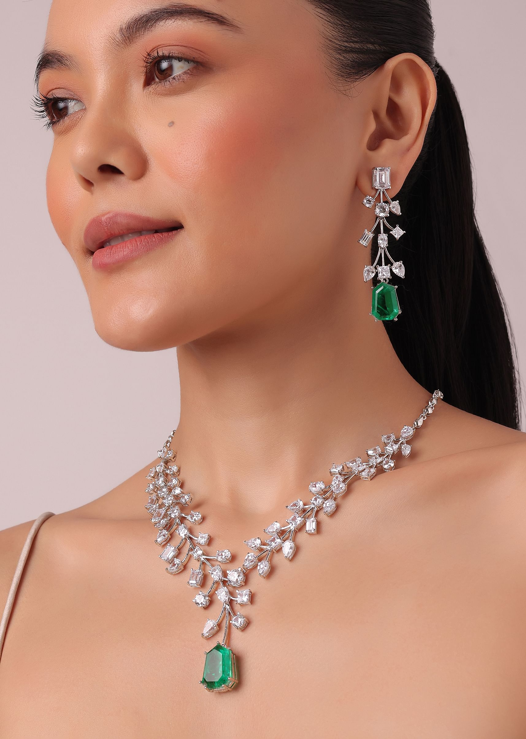Buy 92.5 Sterling Silver Emerald Drop Pendant Necklace Set