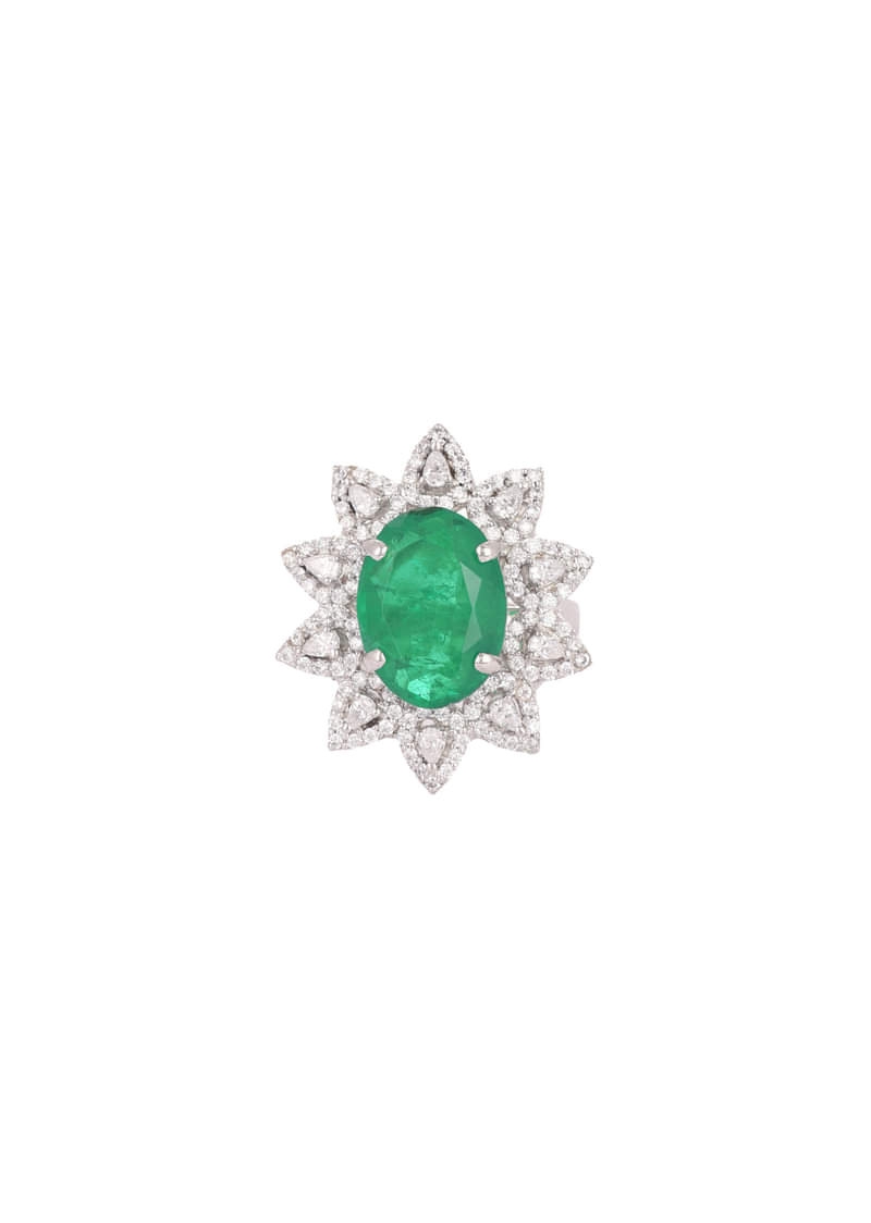 【セール】 92.5 Buy Sterling Emerald Green With Embedded Ring Floral Silver アクセサリー