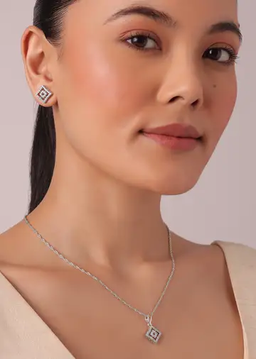 92.5 Sterling Silver Geometric Pendant Necklace Set 
