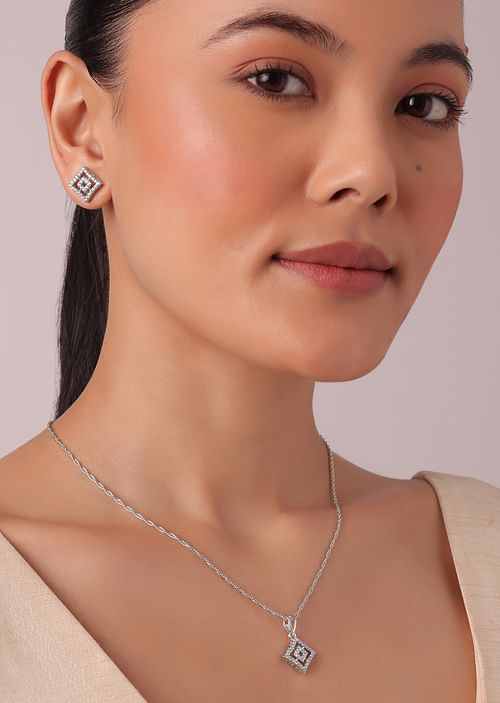 92.5 Sterling Silver Geometric Pendant Necklace Set 