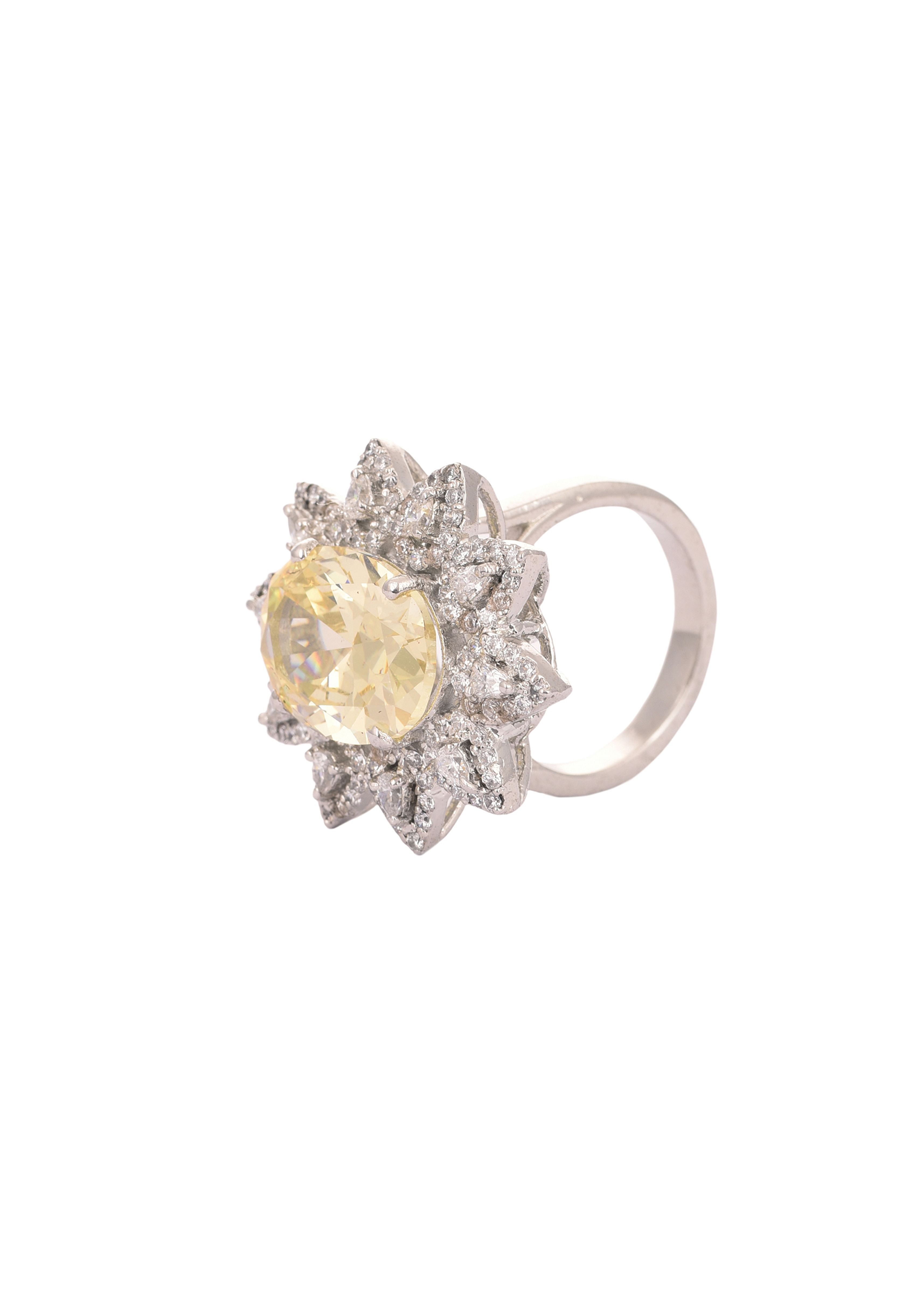 Buy 92.5 Sterling Silver Ring Embedded With Yellow Stone And