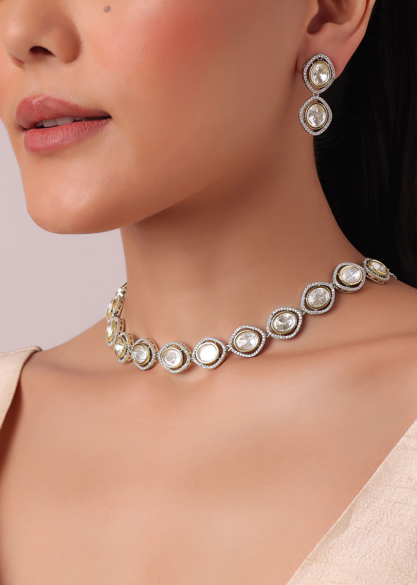 Buy 92.5 Sterling Silver Two Tone Zirconia Necklace Set