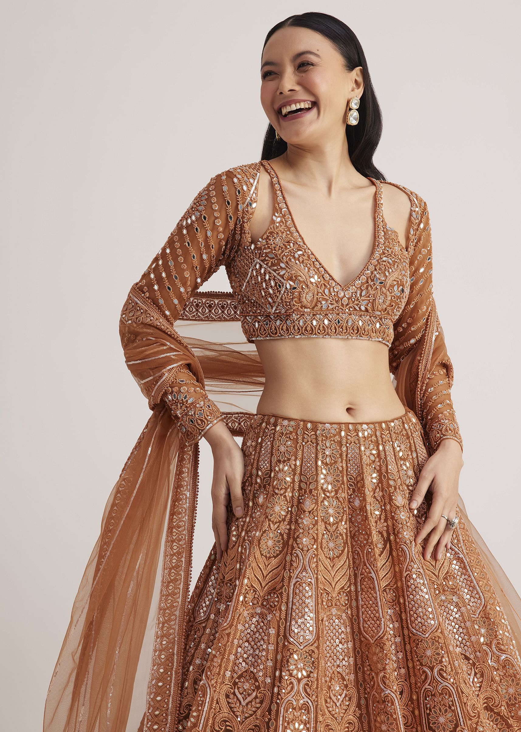Buy Brown Embellished Lehenga Set With Detailed Embroidery| KALKI Fashion  Global