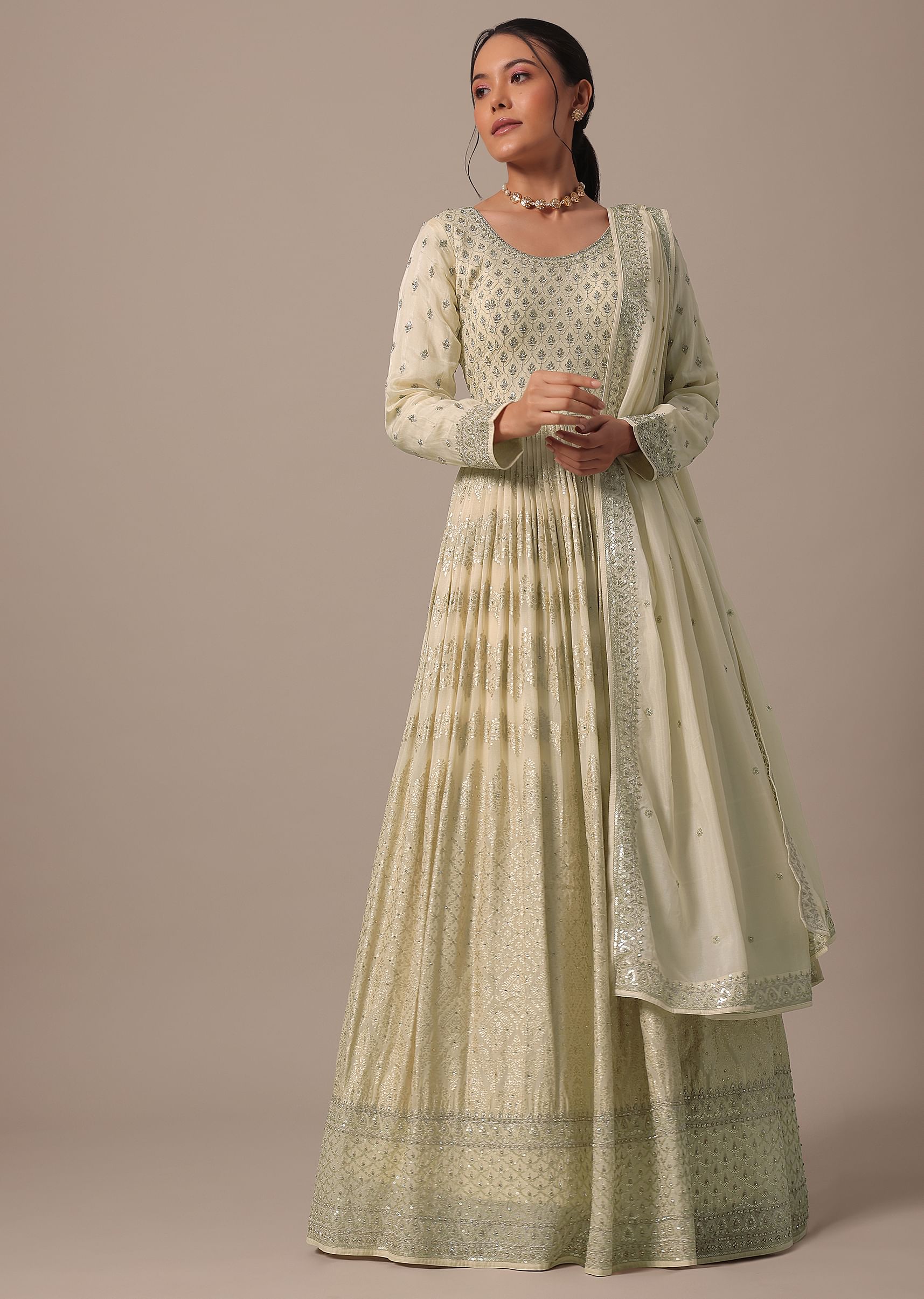 Buy White Banarasi Silk Anarkali Set KALKI Fashion India