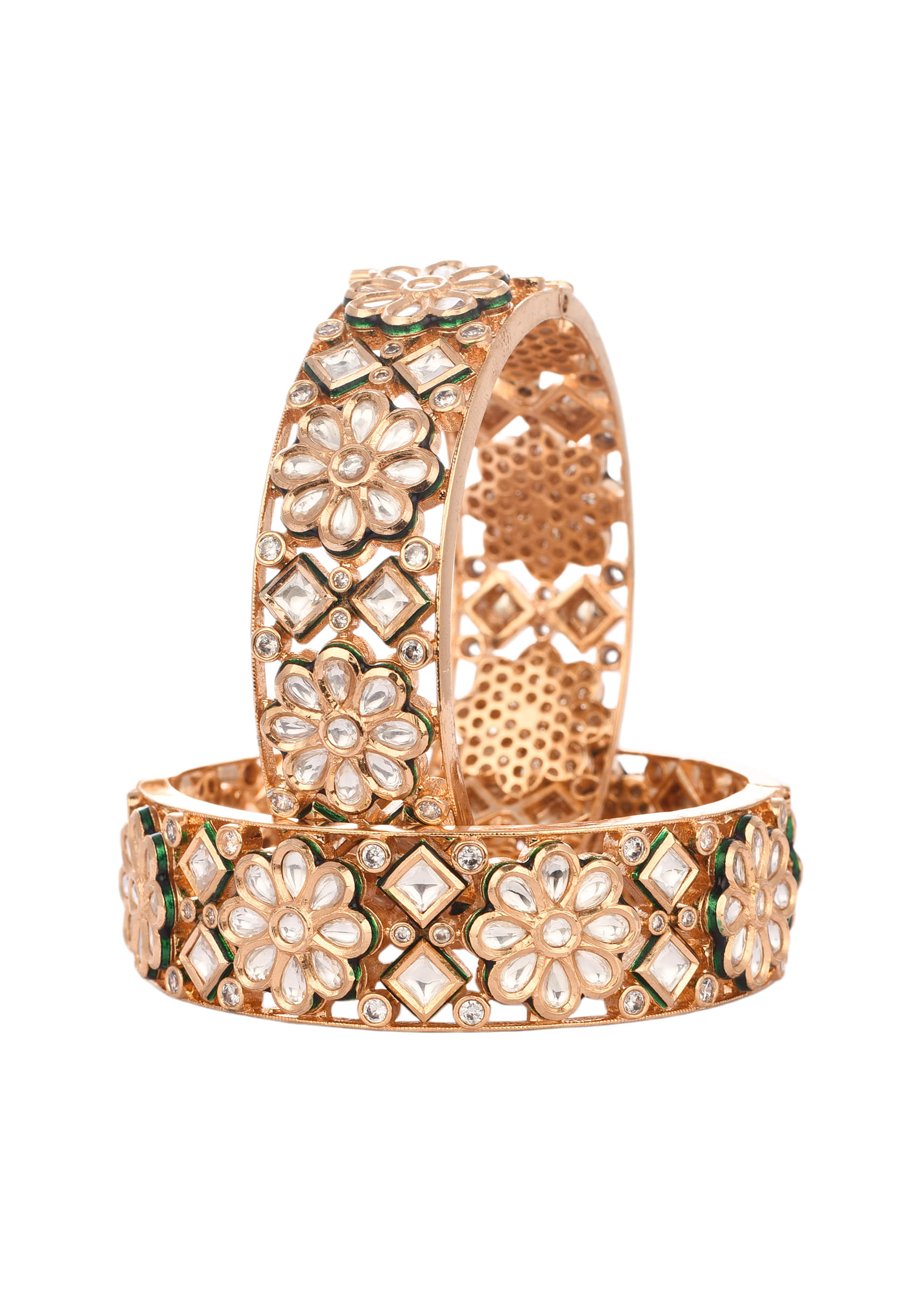 Buy Antique Gold And Green Handcrafted Mixed Metal Bangles