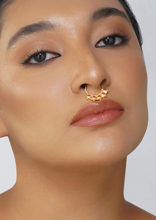 Buy Antique Gold Nath With Lotus Inspired Design