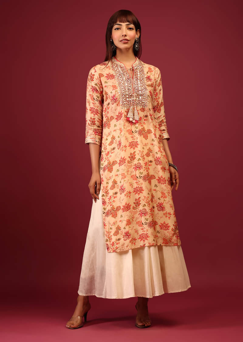 Amazon.com: Floral Chikankari Kurta Kurti for Women, Hand