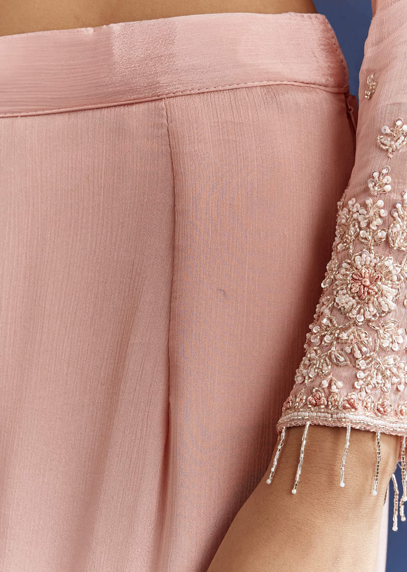 Baby Pink Moti Embroidered Work Kurta Set With Dupatta