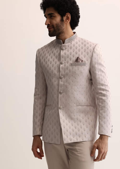 Buy Beige Jodhpuri Suit With Self Work Embroidery For Men