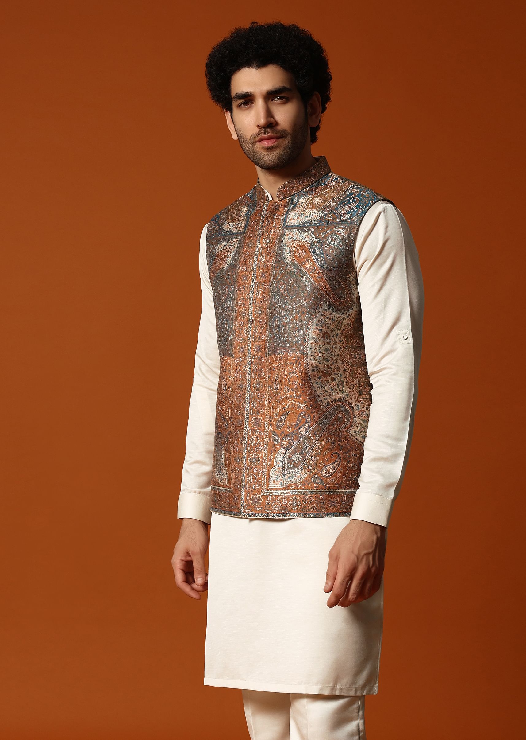W beige printed kurta cheap