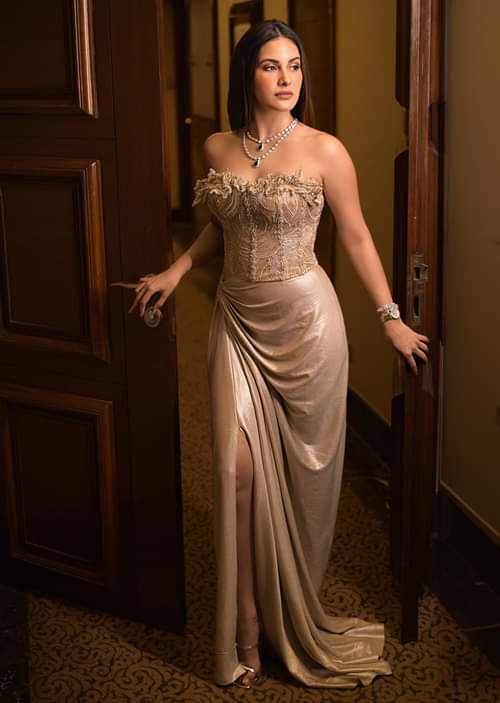 Buy Beige Silver Draped Skirt With Embroidered Blouse