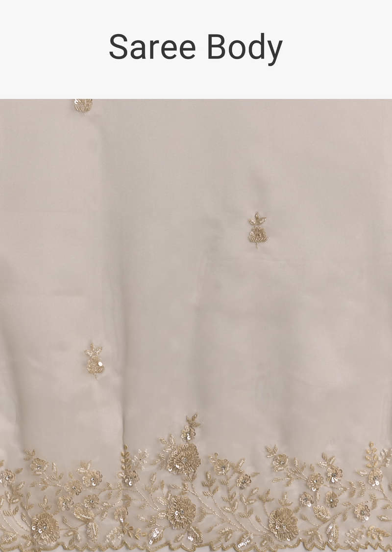 Beige Tissue Saree With Floral Embroidery And Beadwork