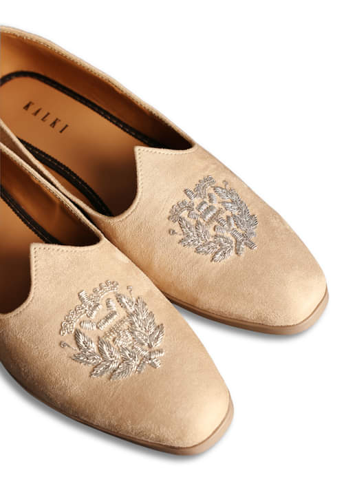 Buy Beige Velvet Jutti With Hand Work For Men