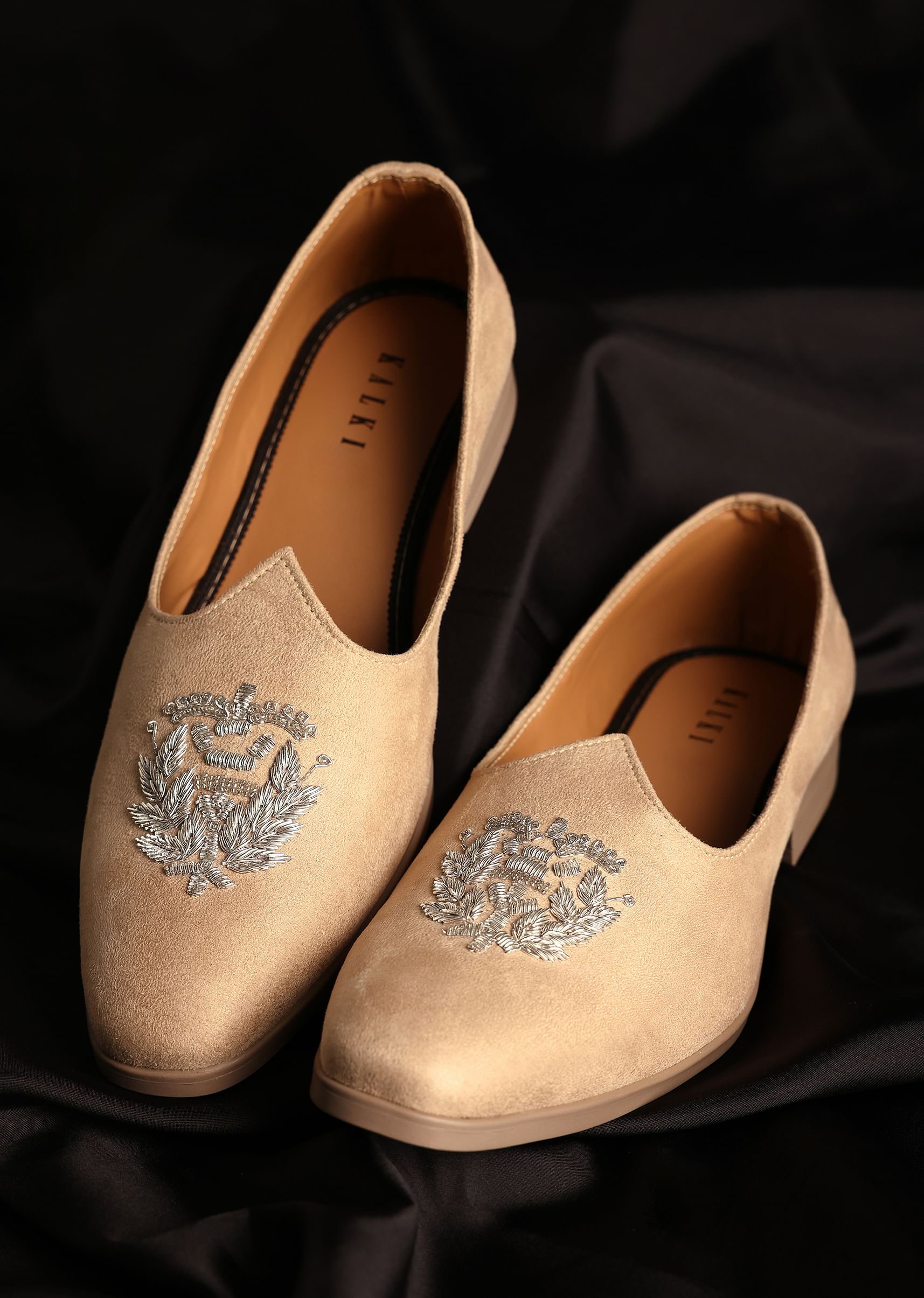 Buy Beige Velvet Jutti With Hand Work For Men