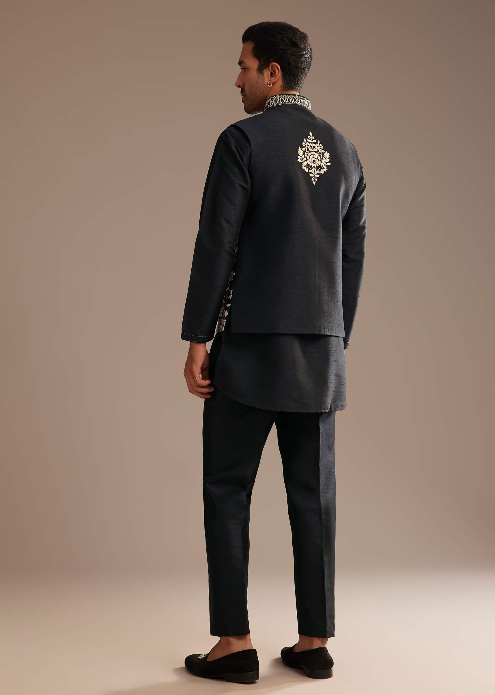 Buy Black Kurta Jacket Set With Resham And Mirror Work Buy Black Kurta Jacket Set With Resham And Mirror Work