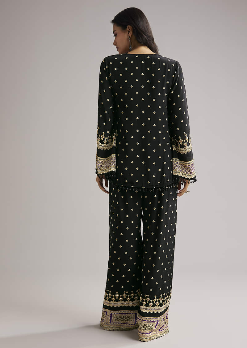 Black Printed Co Ord Set With Kurta And Palazzo