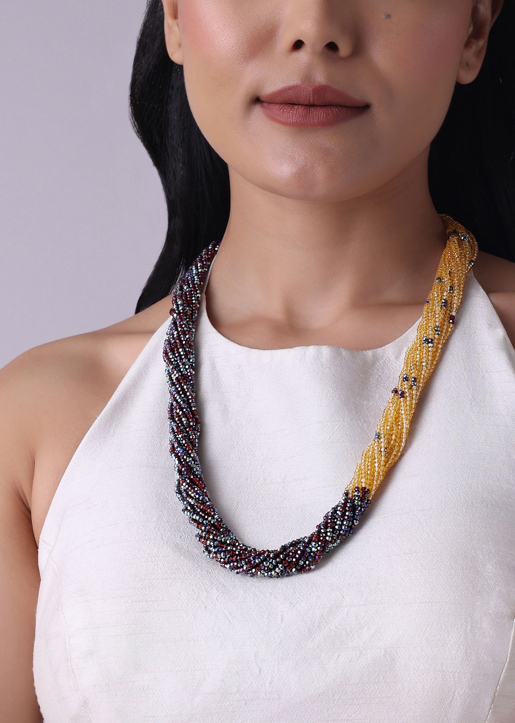 Buy Black And Gold Twisted Glass Beads Necklace | KALKI