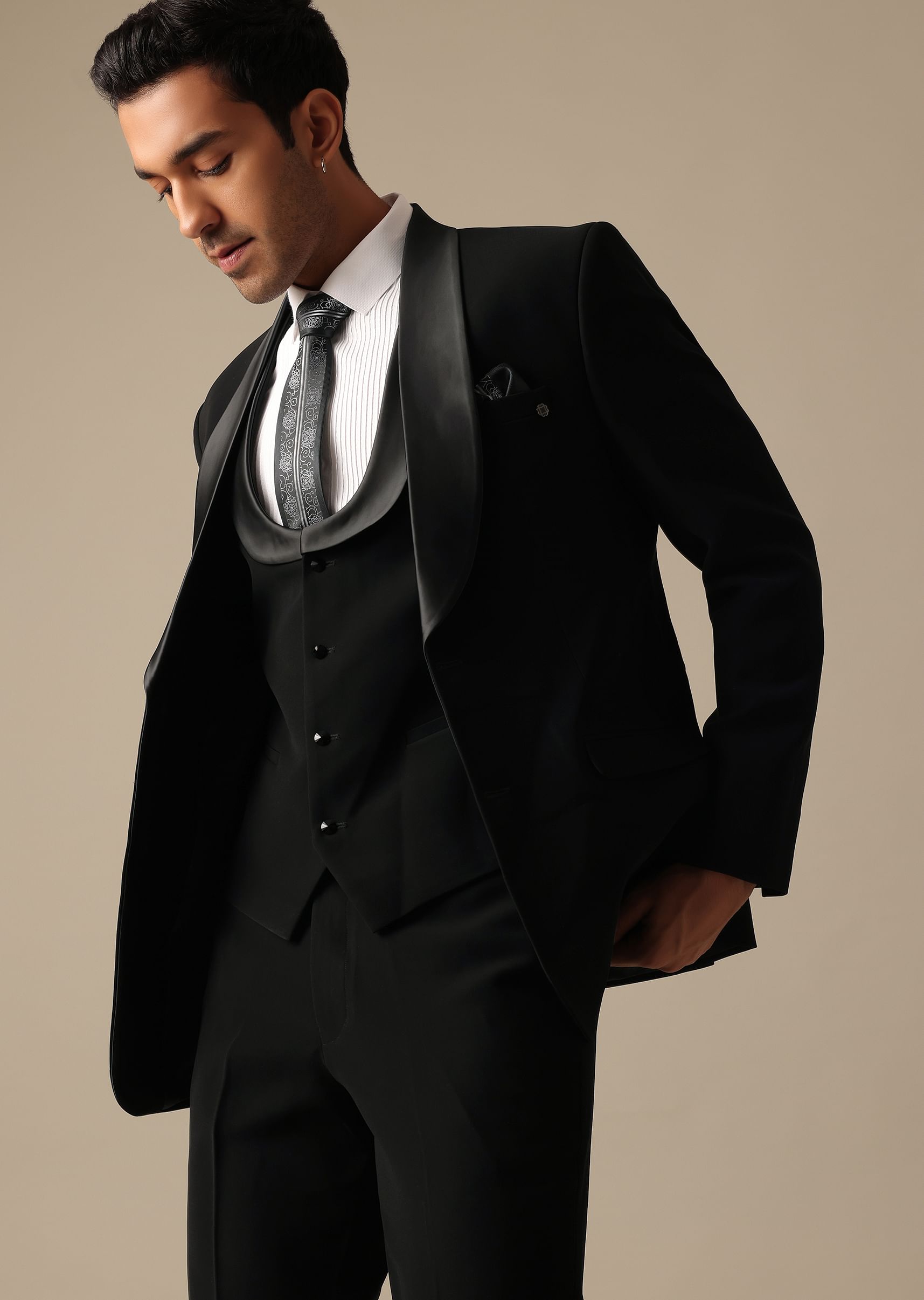 Buy Black Blazer And Pant Set Tuxedo With Cutwork Detail