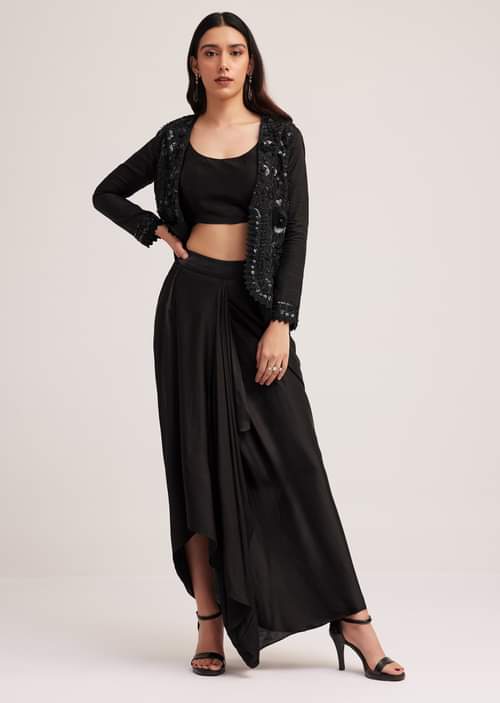 Feather Embellishment Black Sequin Crop Top Feather Embellishment Black Sequin Crop Top